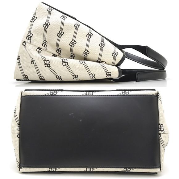 Balenciaga Navy Cabas Handbag Canvas Leather Ivory Black - Picture 2 of 9